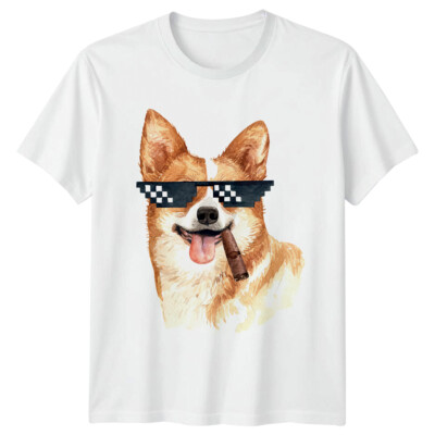 Corgi Dog Pixel Sonnenbrille Zigarre Herren T-Shirt lustig Haustier Tee