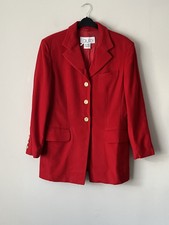 Vintage 80s Escada Group Laurel Red Wool Blazer Jacket Size 42 Uk 14 Button Up