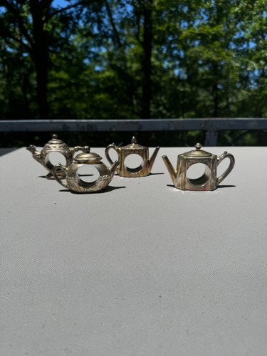 GODINGER SILVER ART Co. Teapot Napkin Ring Holders Floral Etchings 1994 Set of 8