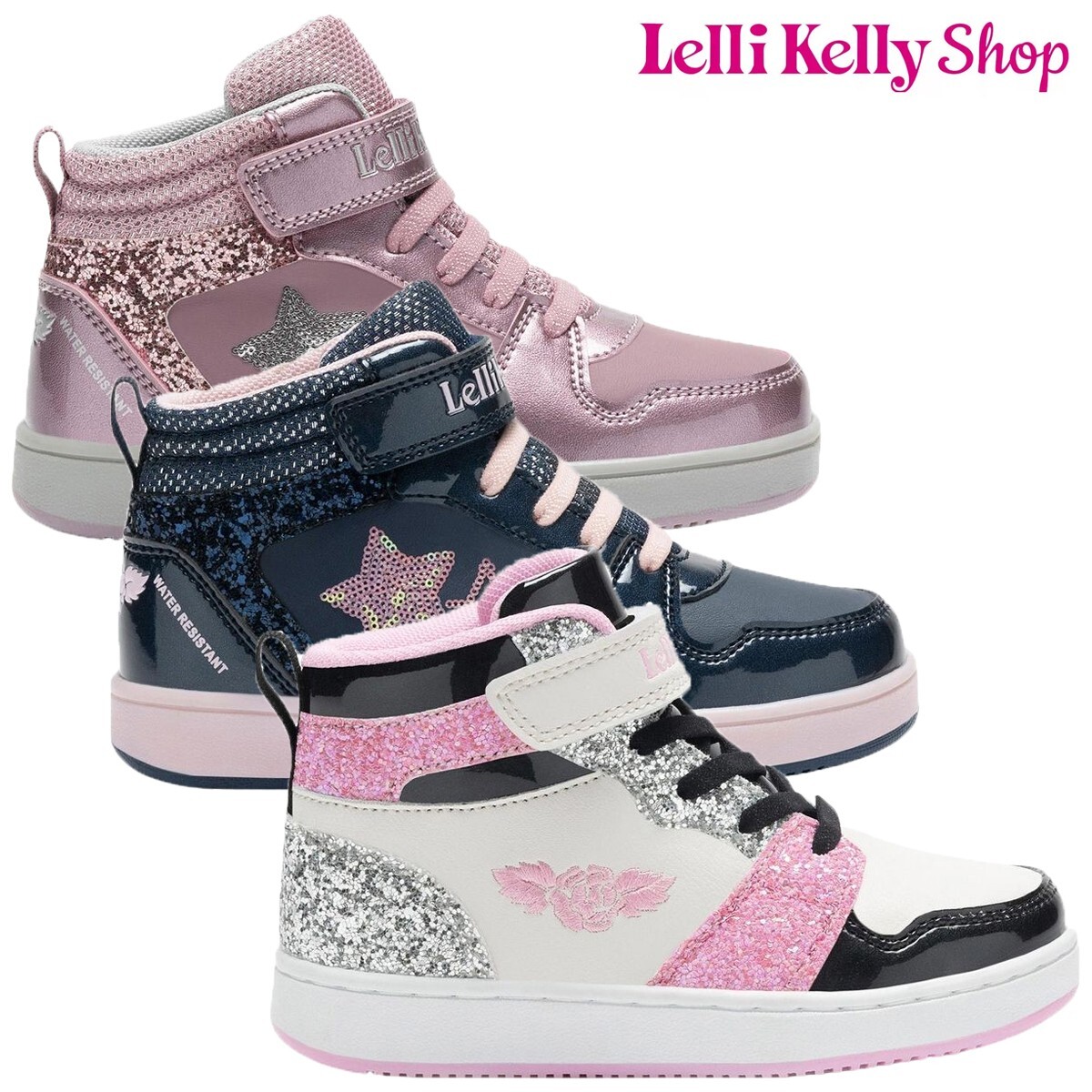 Lelli Kelly Girls Trainers White Black Pink Glitter High Ankle Boots UK 