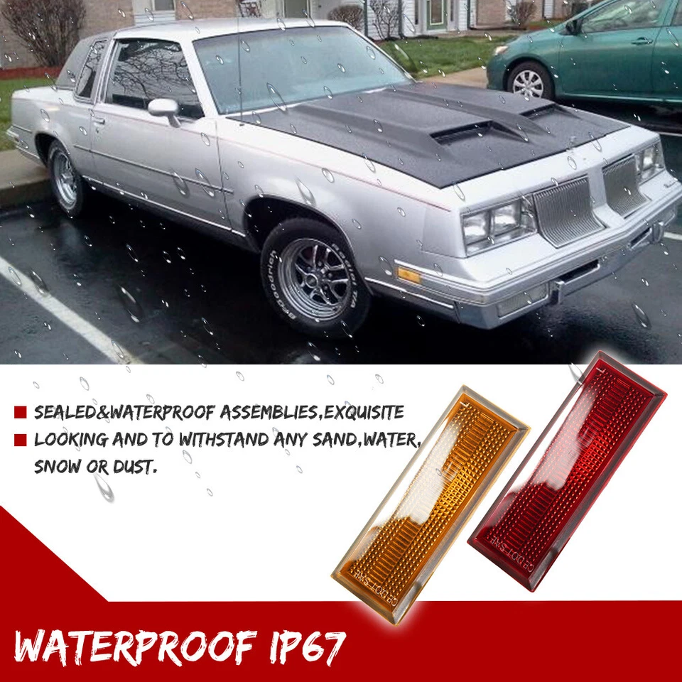 4X Amber Front & Red Rear Side Marker Light For 1981-1988 Oldsmobile Cutlass 442 - Image 4 of 4