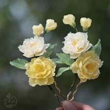 Chinese Yellow Peony Flower Hairpin Women Hanfu Cheongsam Hair Stick Accessories