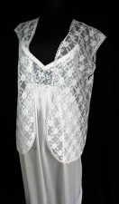 White Vintage Jill Andria of NY long nylon night gown and lace jacket, SZ large,