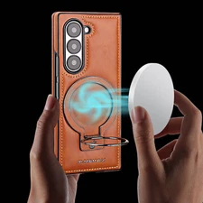 For Samsung Galaxy Z Fold 7/6/5/4/3 Leather Magnetic Stand Shockproof Slim Case