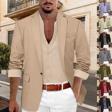 Mens Summer Thin Blazer Suit Formal Work Business Smart One Button Coat Jacket