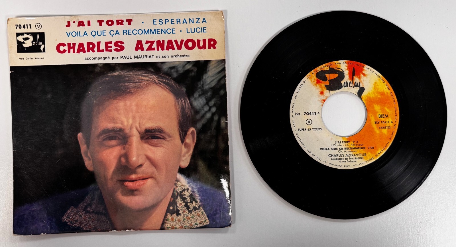 CHARLES AZNAVOUR J'Ai Tort, Voila Que Ca Recommence Disque 45T 7"" Vinyle / V01G