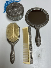 Vanity Set Vintage Collection Brush, Comb And Mirror - Silver Florals And Heavy