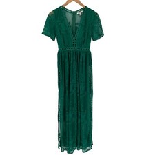 Dress Day Green Lace Maxi Romper Dress Short Sleeves Women Small DD1401 Elegant