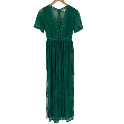 maxi romper dress lace Sage Lace Maxi Romper with Sleeves and Slits