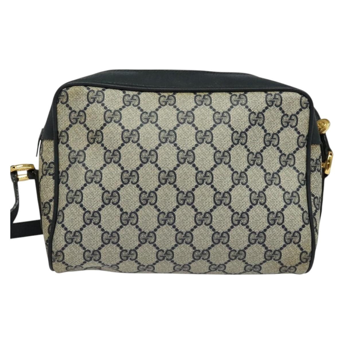 GUCCI GG Supreme Sherry Line Shoulder Bag PVC Navy Gold 119 02 087