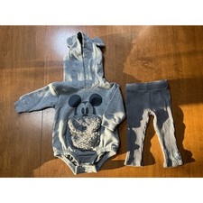 Mickey Mouse Hoodie Sweatshirt Kids Gray Ears Hooded Pullover Top Pants 6-9 Mo
