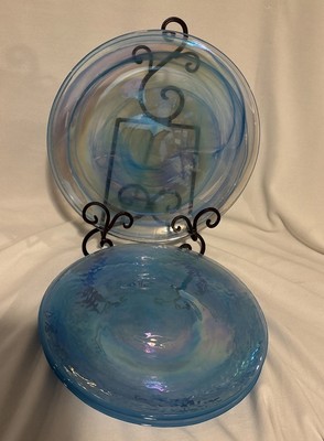 Artistic Accent Blue Swirl Iridescent Dinner Plates 10 7/8  - Set Of 4