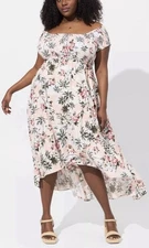 NEW Torrid 2X (18-20) Maxi Challis Off Shoulder Tulip Hi-Low Dress