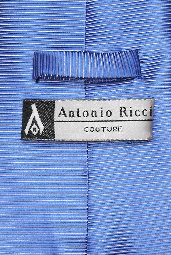 Antonio Ricci NeckTie Handkerchief Blue with Light Blue Ribbed Lines Neck Tie
