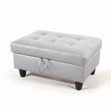 Ottoman Rectangular Storage Ottoman Bench, Faux Leather Footrest, Coffee Tabl...