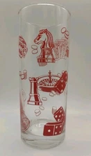Casino Gambling Glass Tumbler Home Essential 6.75" Red Dice Cards Chess Chips