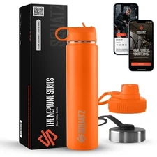 SQUATZ 24 Oz Stainless Steel Water Bottle w/ Straw, Leak Proof, BPA Free -Orange