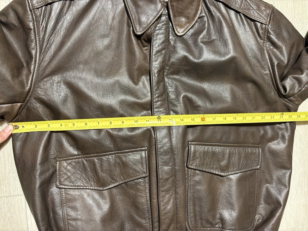 VTG 90s LL Bean Leather Flight Jacket Brown A2 Bomber Talon Zip