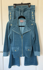 Vantage Y2K RARE Juicy Couture Blue Velour Jacket  Flared Pants Set Size Small