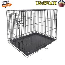 Single-Door Folding Dog Crate W/Divider 24" Metal Frame Dual Latches Ventilation