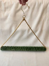 Vintage Green Velvet Stole Hanger Gold Rope Brass Hook Garment or Scarf Hanger