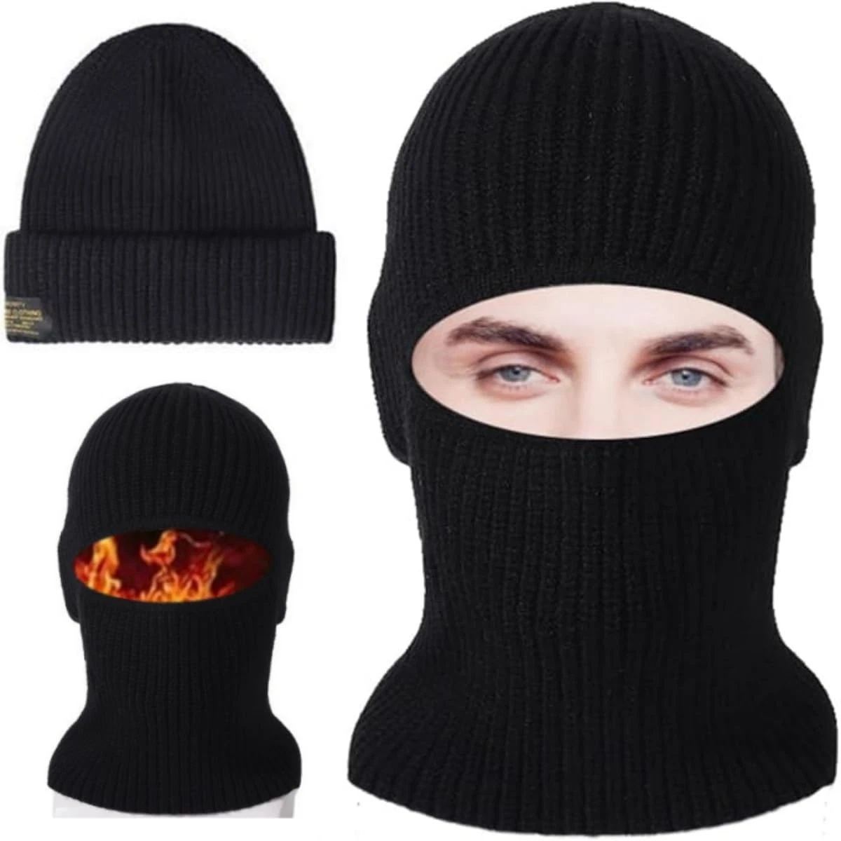 JYZPJ Winter Black Balaclava for Men Ski Mask One Size, black