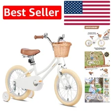 Charming Girls Bike with Basket & Training Wheels - 16” White Carbon Steel