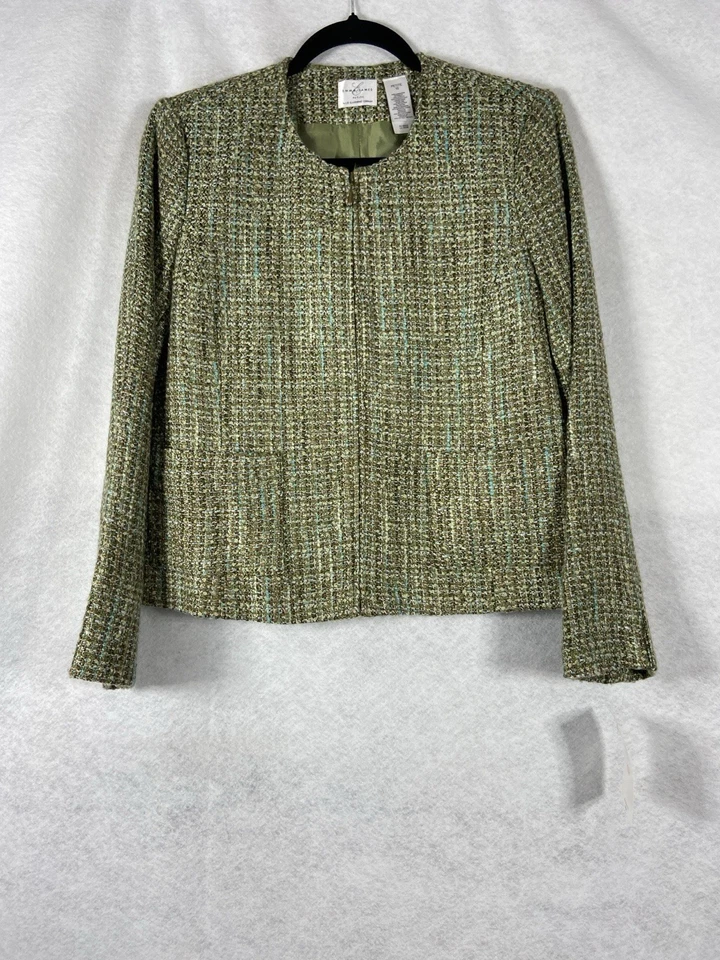 Emma James 2 piezas Falda Traje Mujer Pequeño 10P Verde Marrón Tweed Cremallera Completa Forrada Nuevo Foto 3 de 4