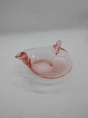 Vintage 1940s Fenton Pink Bird s Nest Depression Candy Dish Flying Bird Handles