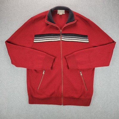 Banana Republic Mens Red Extra Fine Italian Merino Wool Full Zip Sweater Large
