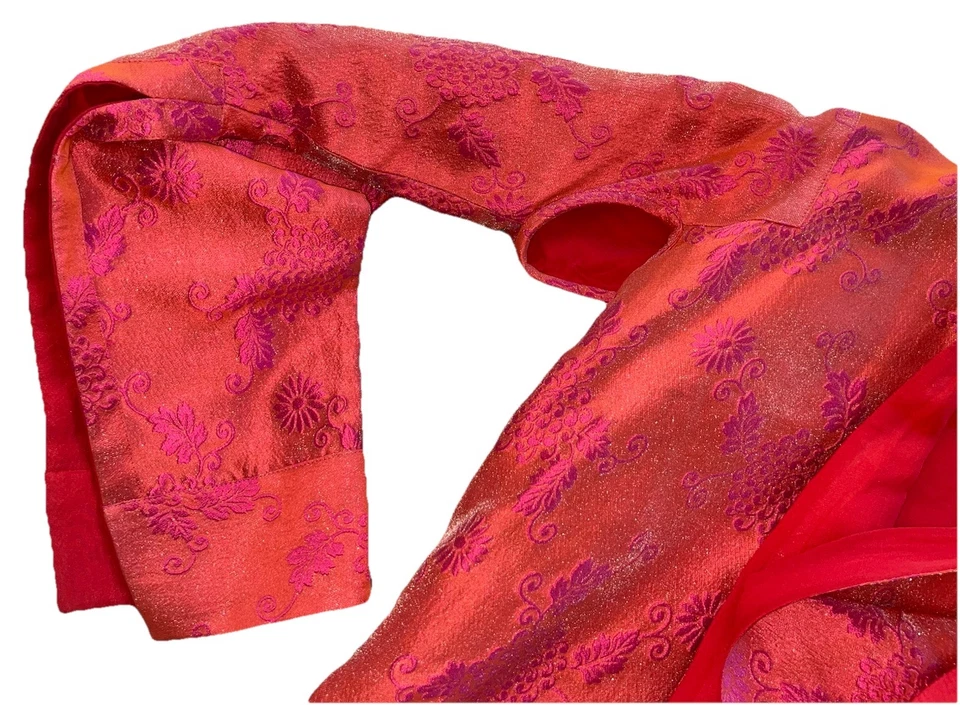 SOLE de SOLEDAD TWOMBLY Rojo Fucsia Floral Organza Kimono Abrigo Bata Talla 42 ¡Como Nuevo! Foto 4 de 4