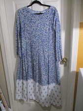 Old Navy Blue Floral Rayon Long Sleeve Dress w/ Hand sewn Anchor Tier Hem - L