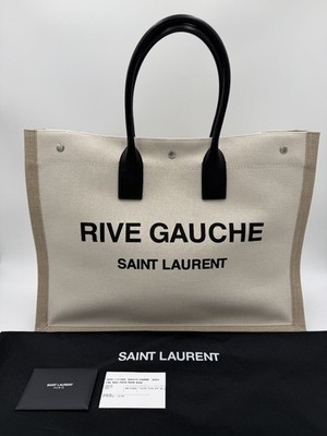 SAINT LAURENT RIVE LEFT TOTE BAG AUS CANVAS UND SCHWARZEM LEDER 