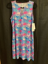 Lulu B Small Sleeveless V Neck Knee Length Multicolored Dress Jellyfish UPF 50