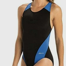 Dolfin Ocean Panel Women's Performance Swimsuit Black/Blue Size 38
