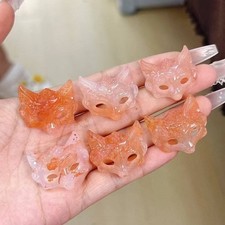 2Pc Natural Gold Wire Jade Peach Blossom Brewed Ice Se ed Jade Fox Mask Pendant