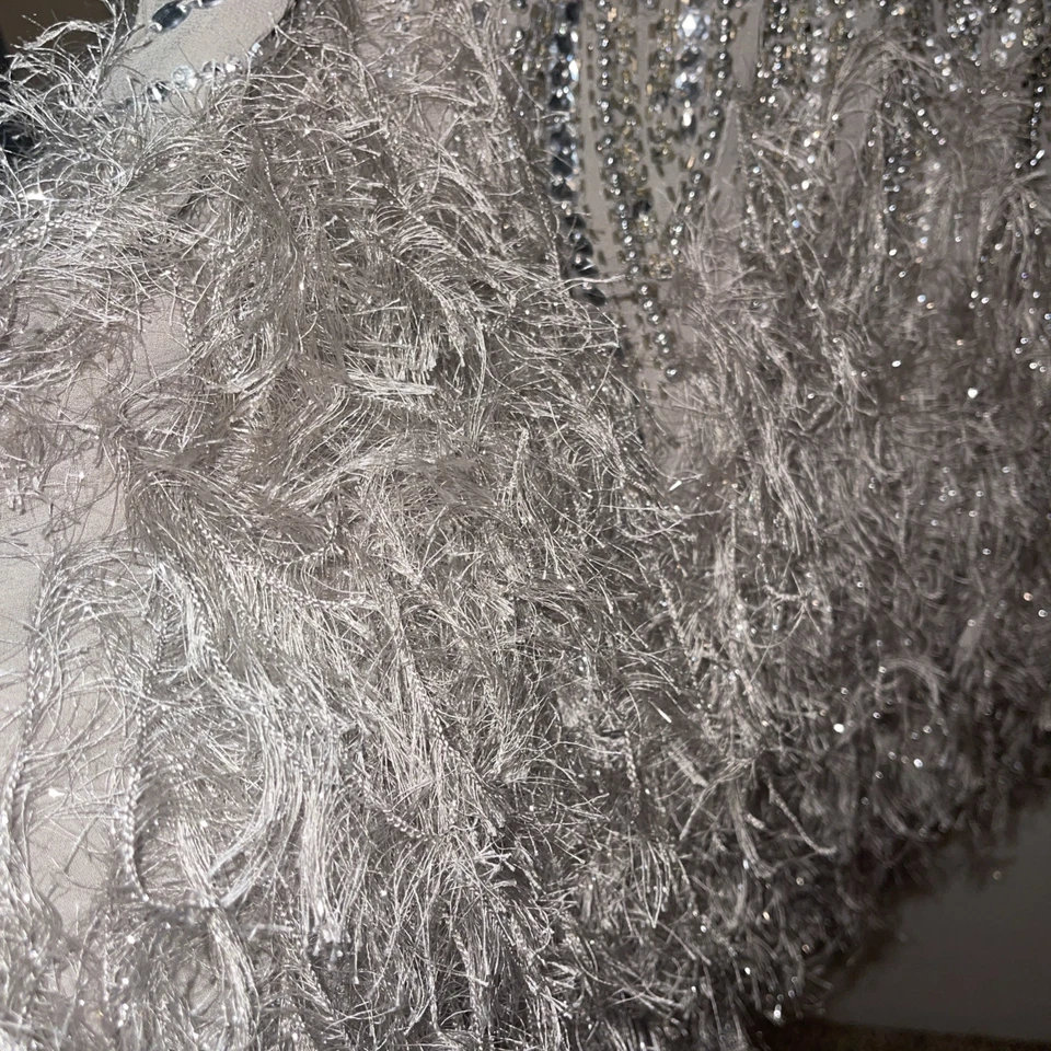 ASOS Edition Gray Crystal Beaded 1920s Inspired Flapper Fringe Mini Dress US 14 - Image 3 of 4