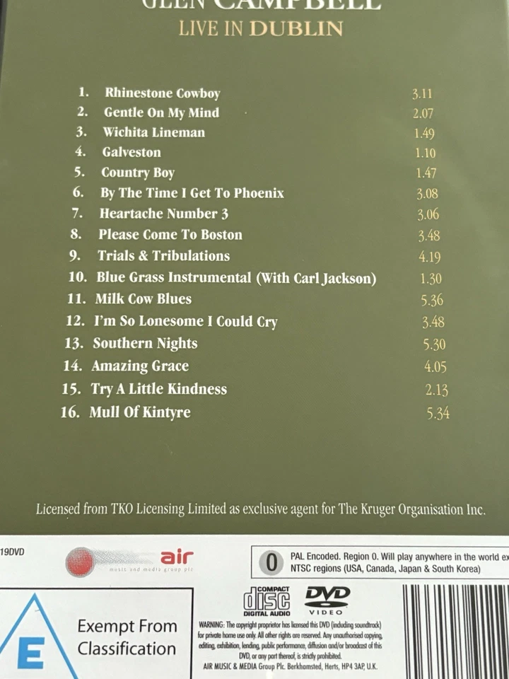 Glen Campbell - Live In Dublin DVD Region All Like New - image 4 of 4