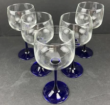 5 -  Hock Wine Glasses Blue Flared Stem Luminarc Cristal D'Arques Durand