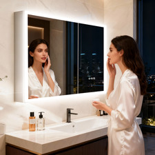 Smart LED Mirrored Bluetooth Medicine Cabinet Adjustable Shelves 3-colors Temp