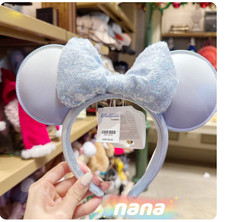 2026 Disney Parks Blue Faux Leather Minnie Mouse Sequin Bow Ears Headband