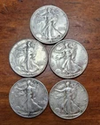 Lot of 5 Silver 90% - Walking Liberty Half Dollar - EF / XF - from 1940-1947