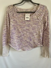 NWT Free People Womens Pink Combo Space Out Long Sleeve Knit Pullover Top Size S