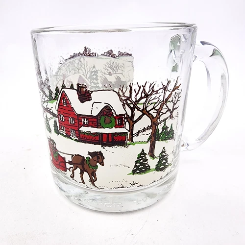 Libbey Christmas Mugs Winter Village 12 oz Holiday Scene Heavy Made in USA a