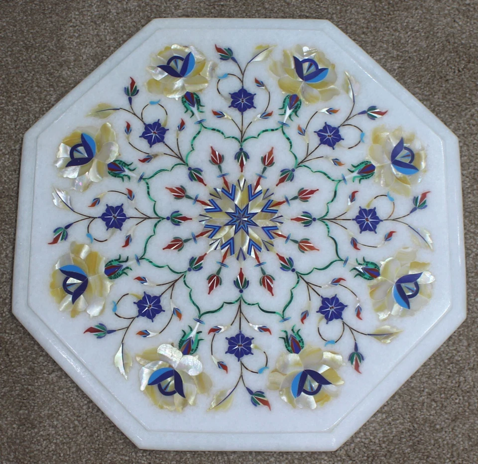 12" hand made marble table top inlaid with MOTHER OF PEARL coffee table - Image 2 of 4