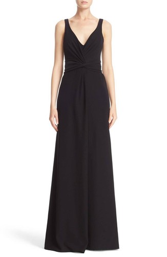 ARMANI COLLEZIONI Black V-Neck Twist Front Sculpting Techno Cady Maxi Gown 12 L