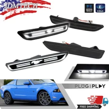Upgrade-Pony White LED F & R Side Marker Lights Smoked For Ford Mustang GT 10-14
