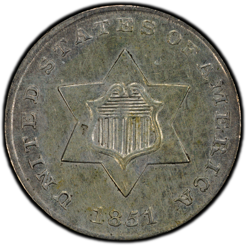1851 Three Cent Silver ~ Graded PCGS Genuine AU Details - Picture 3 of 7