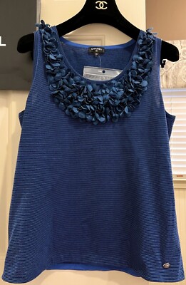 4K New Chanel 2017 Cuba Blue 3D Flower Blouse 38 40 42 6 8 10 Top Shirt 17s L M