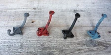 Rustic DOUBLE Wall Coat HOOK Distressed Industrial Nautical Gray Red Black Blue